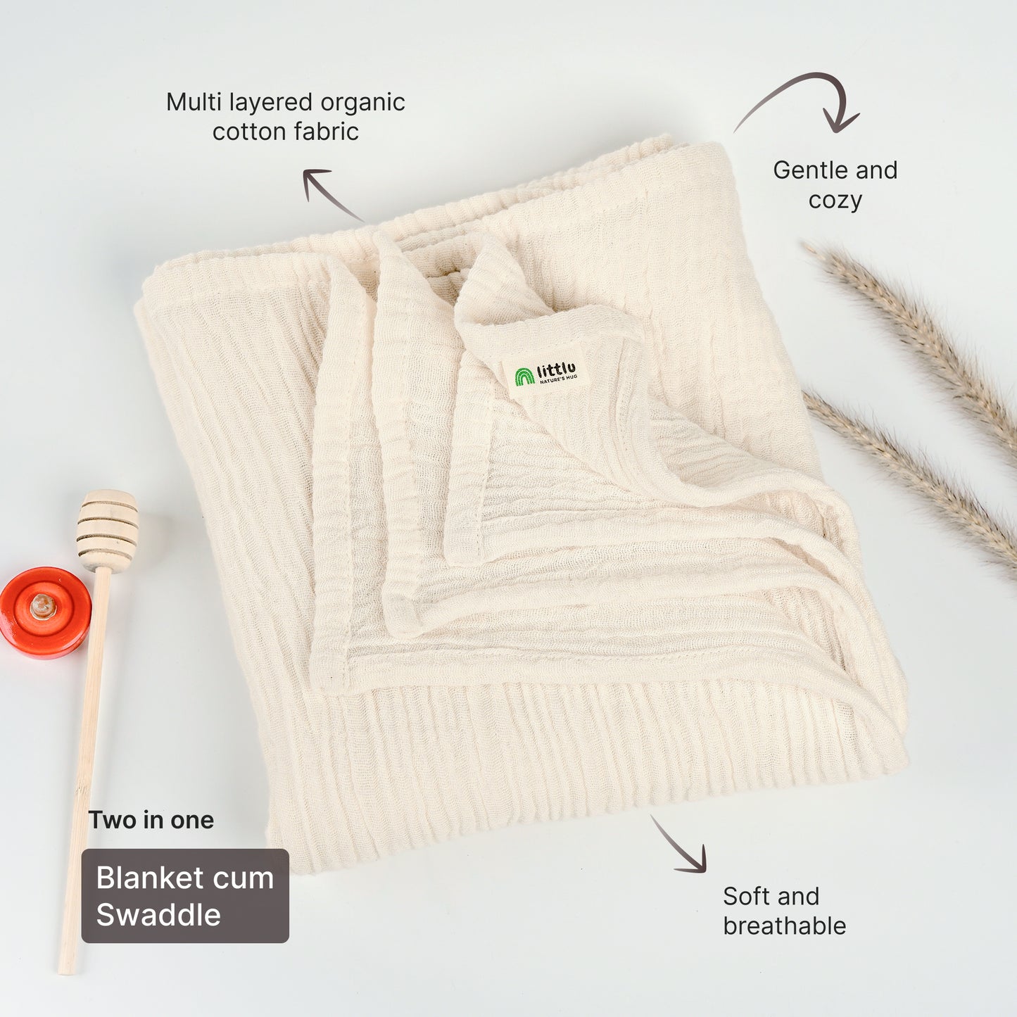 Double layered baby swaddle cum blanket - Zero added colours